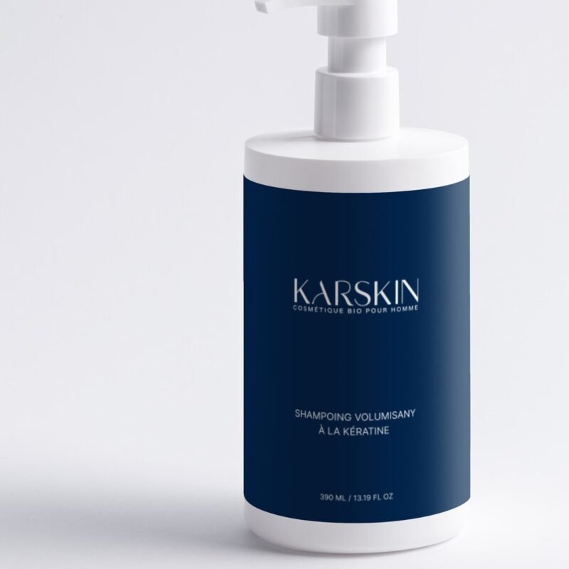 Shampooing volumisant à la kératine Karskin, 390 ml, habillage bleu marine